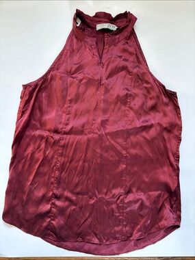 EUC Go By GoSilk Original Washable Silk Tank Top Size XS Maroon Ruffle Neck